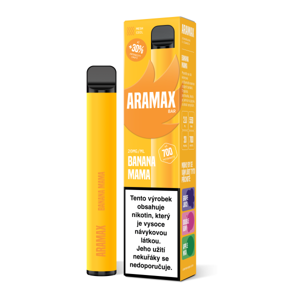 Aramax Bar 700 e-cigareta Banana Mama 550mAh 2ml 20mg 1 ks