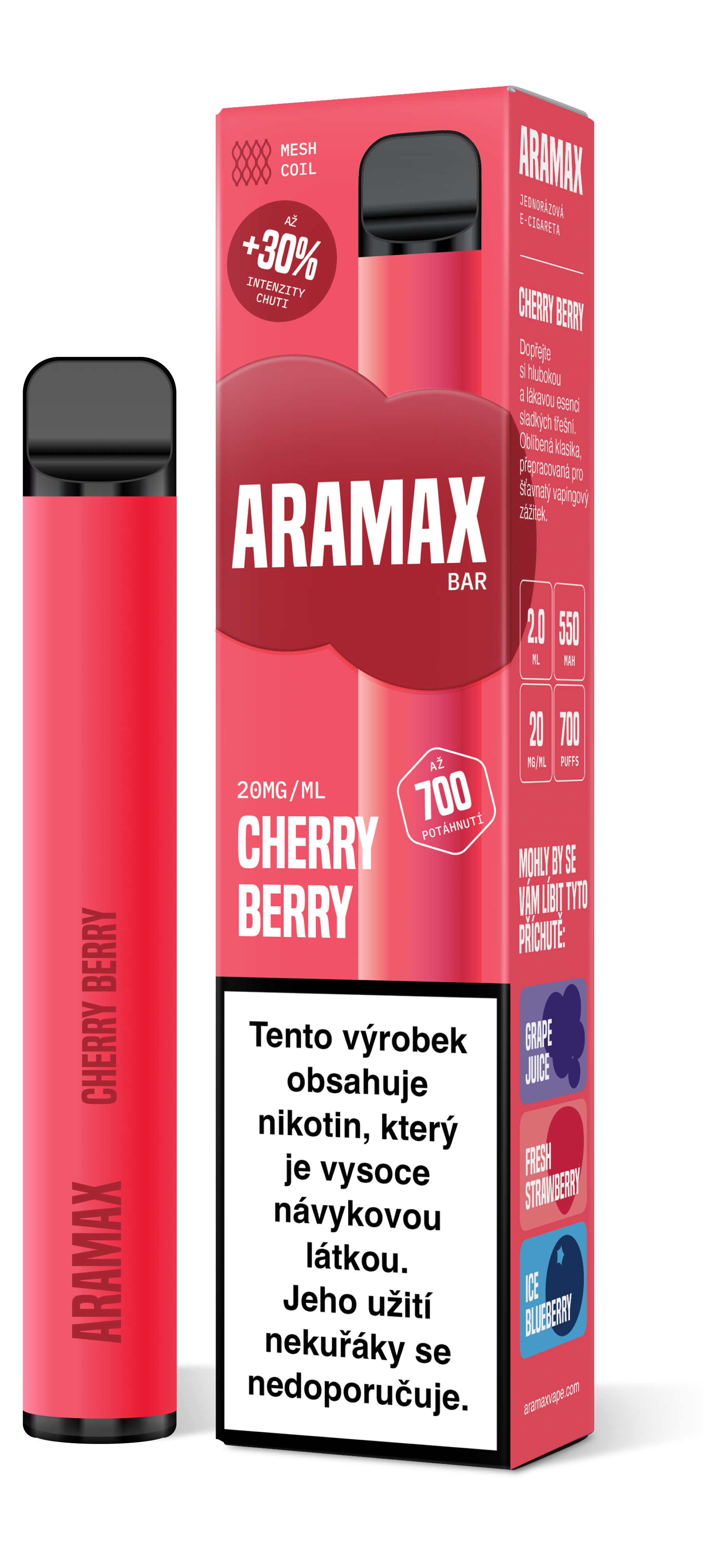 Aramax Bar 700 e-cigareta Cherry Berry 550mAh 2ml 20mg 1 ks