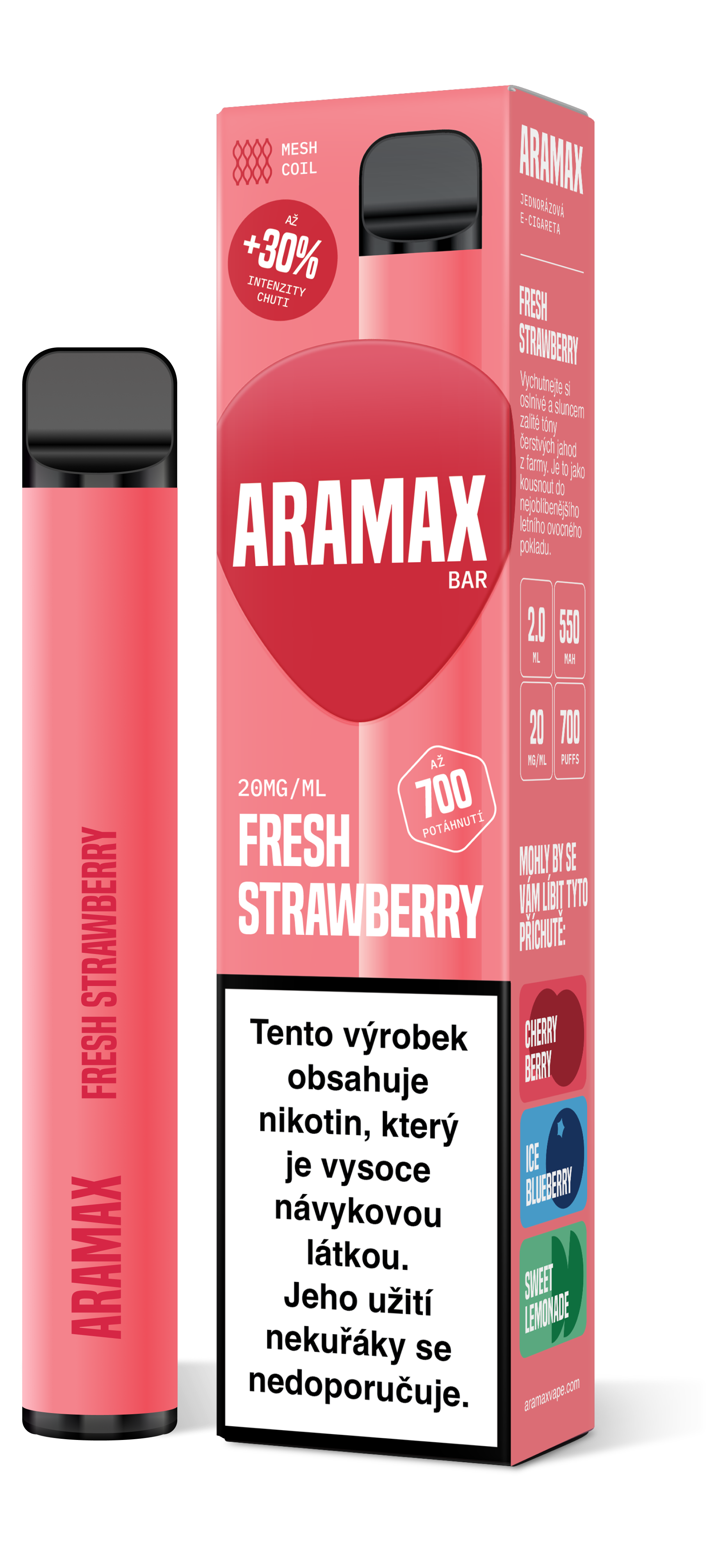 Aramax Bar 700 e-cigareta Fresh Strawberry 550mAh 2ml 20mg 1 ks