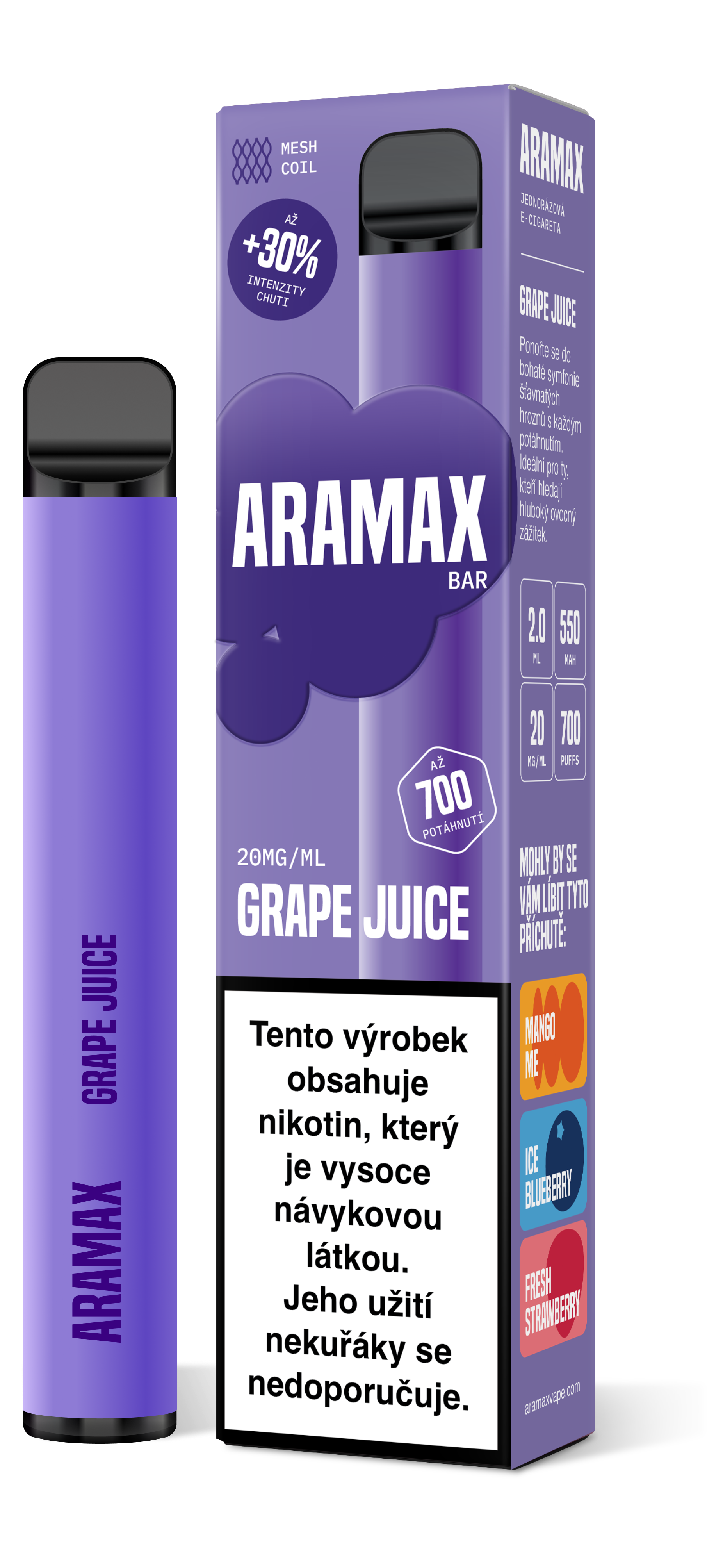 Aramax Bar 700 e-cigareta Grape Juice 550mAh 2ml 20mg 1 ks