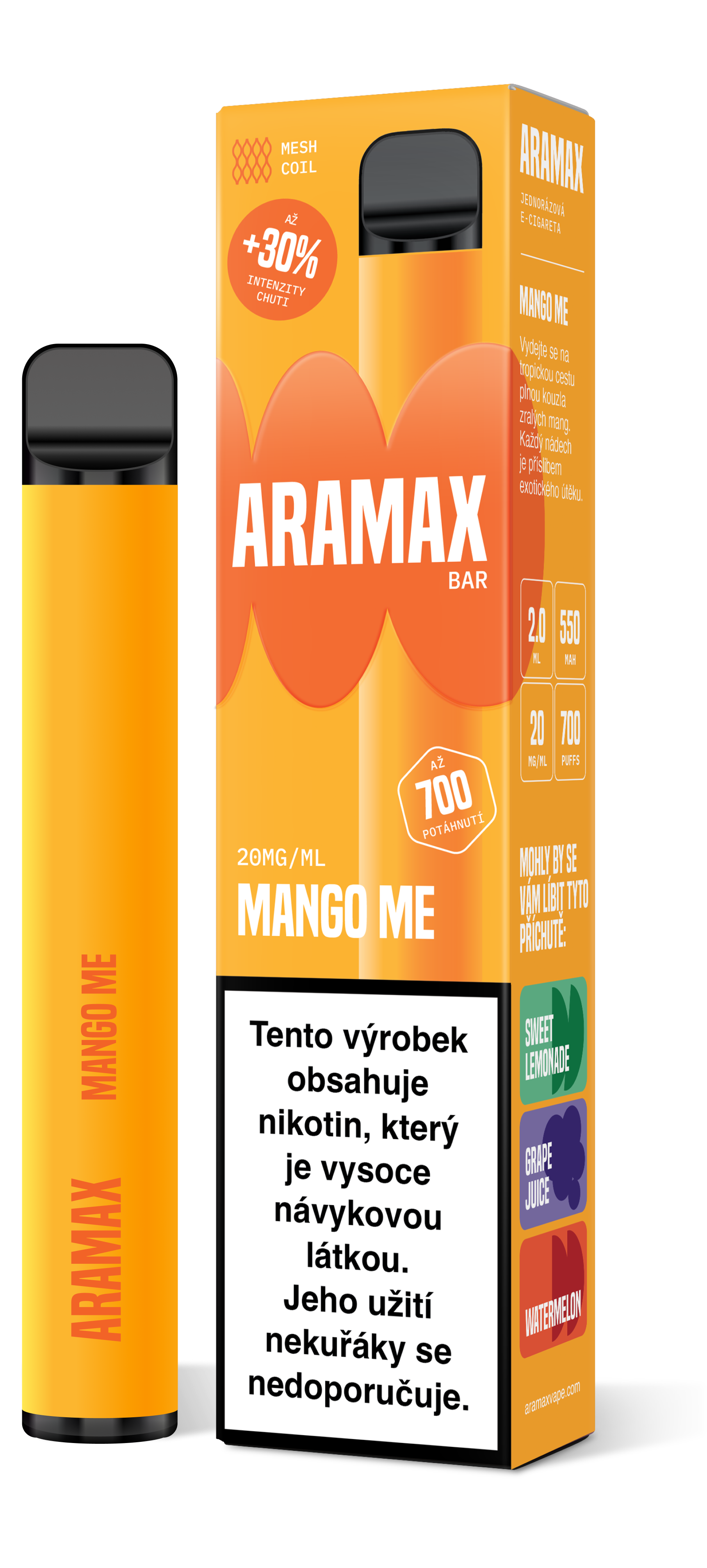 Aramax Bar 700 e-cigareta Mango Me 550mAh 2ml 20mg 1 ks