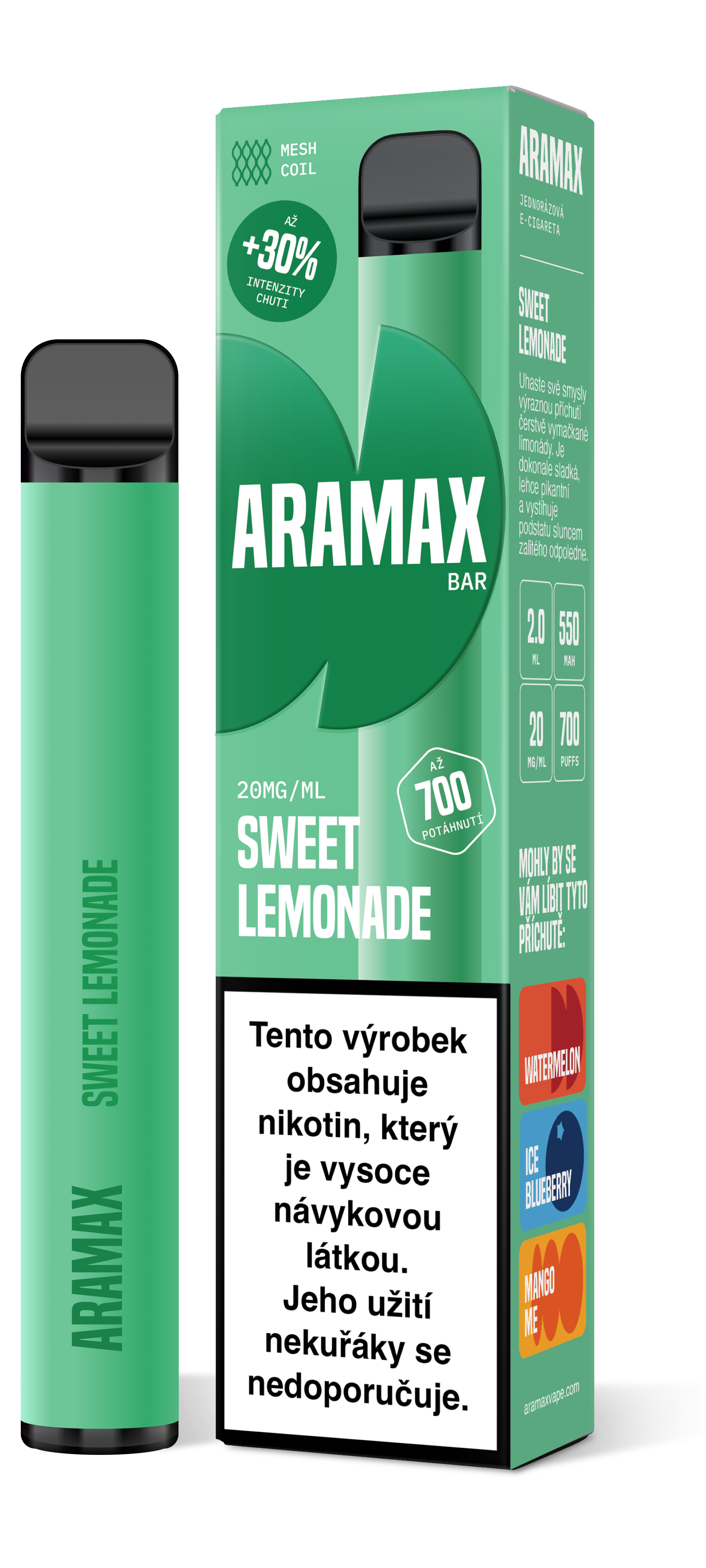 Aramax Bar 700 e-cigareta Sweet Lemonade 550mAh 2ml 20mg 1 ks