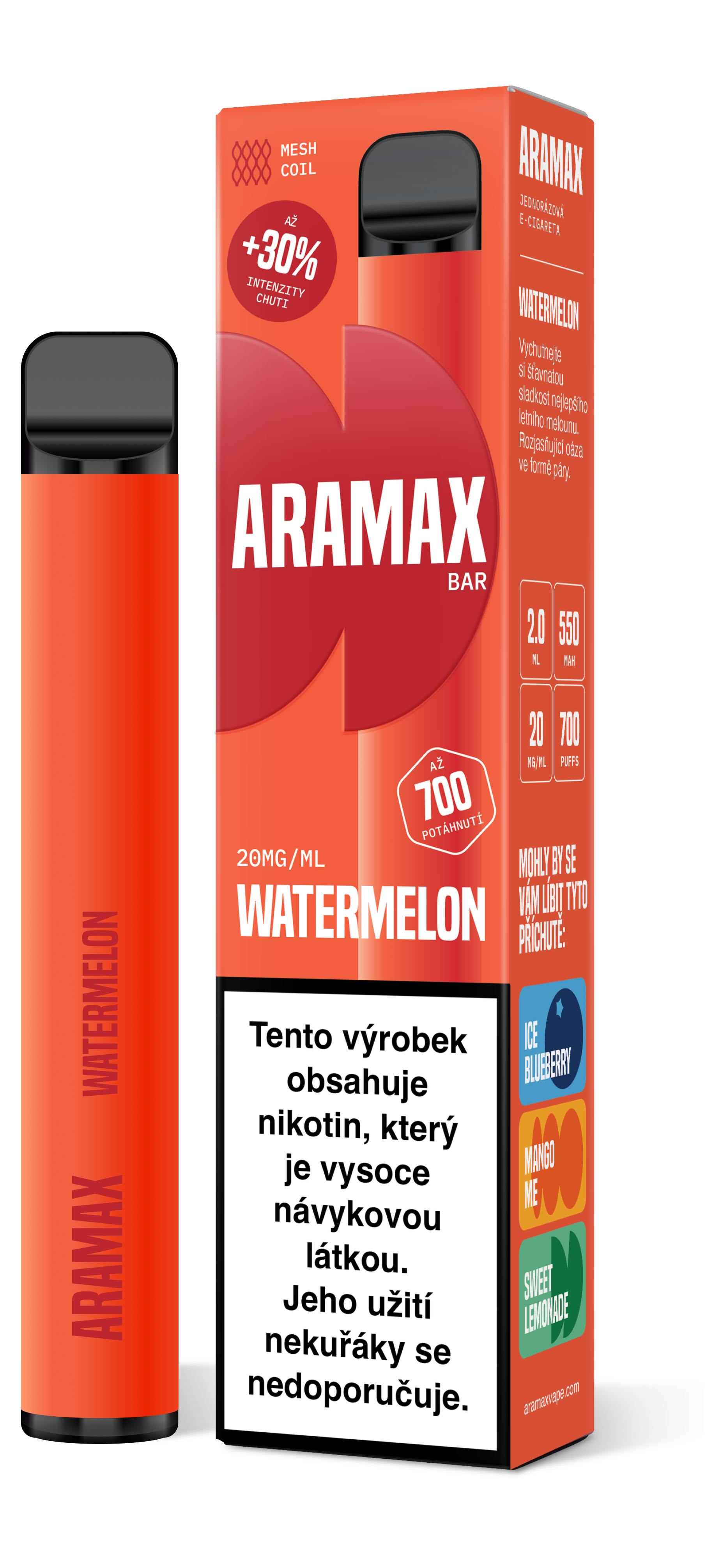 Aramax Bar 700 e-cigareta Watermelon 550mAh 2ml 20mg 1 ks